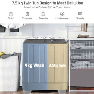 Portable Washing Machine 7.5kg Compact Mini Twin Tub Laundry Washer Spin Dryer