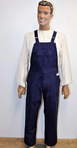 FRENCH VINTAGE 60s New Work Chore Cotton Twill Indigo Bib Overalls Dungarees W33 - Picture 1 of 11