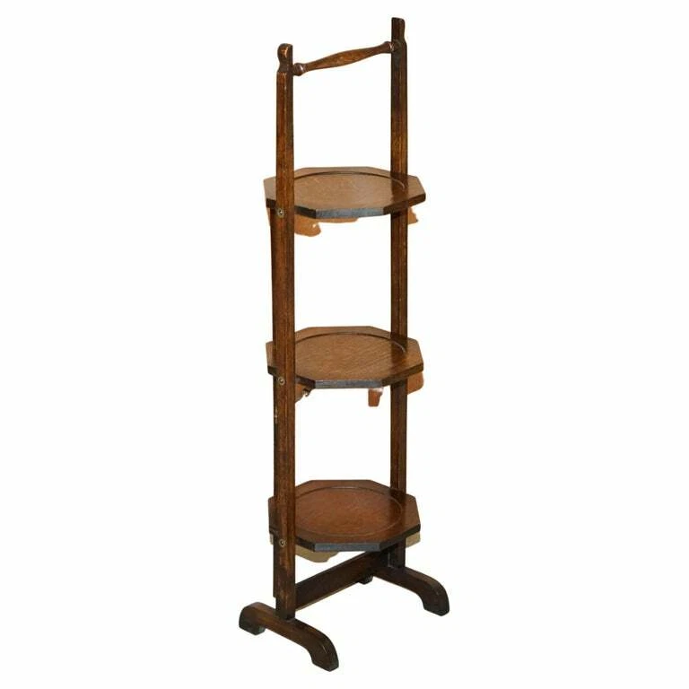 CIRCA 1900 ROBLE INGLÉS PLEGABLE WHATNOT MESA DE EXHIBICIÓN SOPORTE PARA PASTELES PÁTINA PRECIOSA  Foto 1 de 1