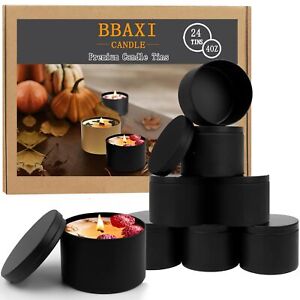 4 oz Black Candle Tins 24 Pcs Black Empty Candle Tin with Lids for DIY Candle...