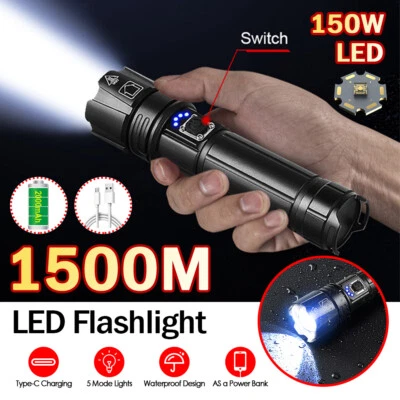 MARKENLOS Taschenlampe Led Leuchtweite Militär Taktische USB Wiederaufladbar + akku