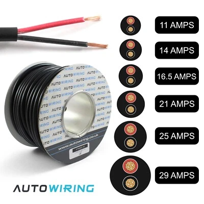 Cable trenzado PVC de 2 núcleos doble redondo 12 V 24 cable de pared delgado automotriz rojo negro Foto 1 de 4