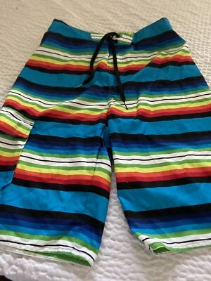 Bermuda de natação Hang Ten masculina tamanho X-grande listra multicolorida * - Imagem 1 de 4