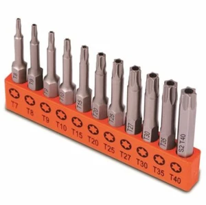 11 Pcs Tamper Resistant Star Bits S2 Steel T7-T40 Security Torx Bit Set & Holder - Picture 1 of 6
