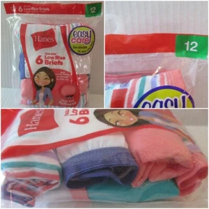Hanes Cotton 6 Hanes Low Rise Briefs Panties Underwear Tagless Girls Youth Sz 12 - Picture 1 of 11