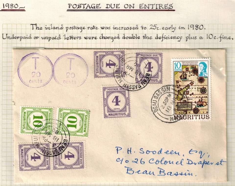 Mauritius Postage Due 1980 SG D9 & 11 on Cover Used GEM CV L80 (L1200) - Image 1 of 1