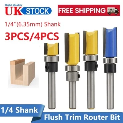 1/4" 6.35mm Shank Flush Trim Straight Router Bit Top Bearing Milling Cutter Tool - Image 1 of 3