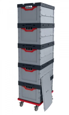AUER GMBH Auer Faltbox FBD 64/27 5er Set mit Deckel und Rollwagen 60x40x27cm -56L Klappbox