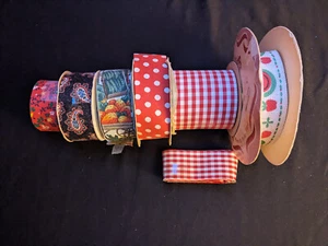 Konvolut 6 Vintage Spulen Stoff Baumwollband verschiedene Größen Längen - Bild 1 von 6