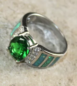 Anello ovale ARGENTO elegante opale di fuoco verde e peridoto verde misura 6, WR41702 - Foto 1 di 2