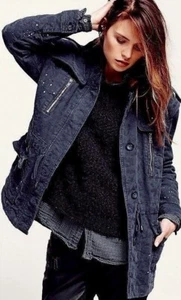 Free People Sz S Paint Splatter Jacquard Jacket Military Army Cargo Drawstring - Picture 1 of 4