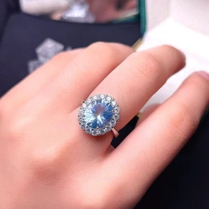 5CT OVAL CUT LONDON BLUE TOPAZ DIAMOND ENGAGEMENT HALO RING 14K WHITE GOLD COVER - Picture 1 of 9
