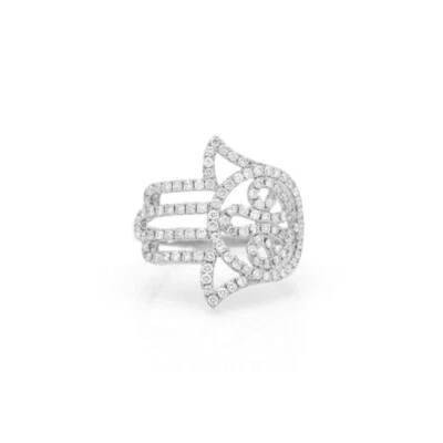 14k White Gold Diamond Hamsa Ring Foto 1 de 2