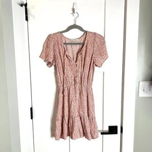 Abercrombie & Fitch Pale Pink Ditsy Leopard Print Fit + Flare Babydoll Dress S - Picture 1 of 5