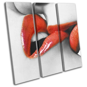 Lesbian Kiss Sezy Girls Red Lips Erotic TREBLE CANVAS WALL ART Picture Print - Picture 1 of 1
