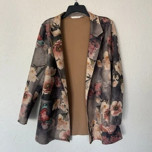 Chaqueta Blazer Soft Surroundings Imitación Gamuza Talla M Suave Floral Estampado Mariposa - Imagen 1 de 9