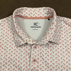 JOHNSTON & MURPHY XC4 Mens Pink Flamingo Print Performance Golf Polo Shirt Large - Picture 1 of 5