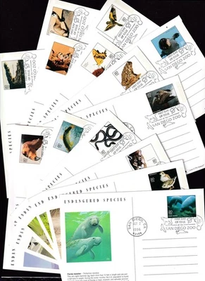 1996 Endangered Species UX264-UX278 Fleetwood, ferret manatee grizzly bear wolf - Image 1 of 4