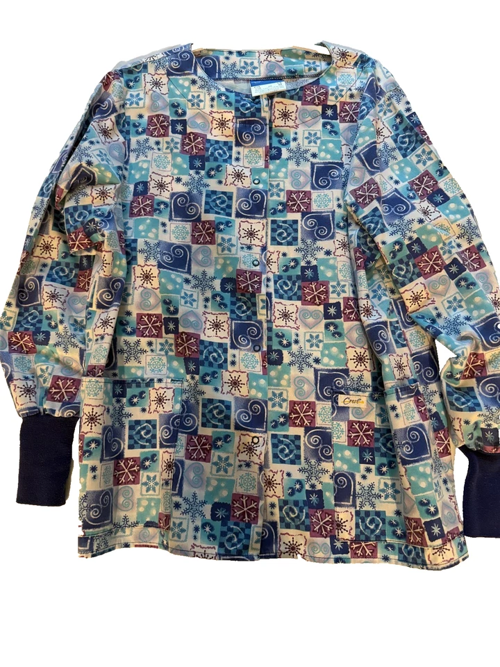 UNIFORM CHRISTMAS SCRUB JACKET CREST SNOWFLAKES L/S  (G-28) - Image 1 of 4