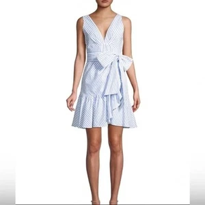 Rebecca Taylor Blue and White Stripe Linen Blend Dress - Picture 1 of 9