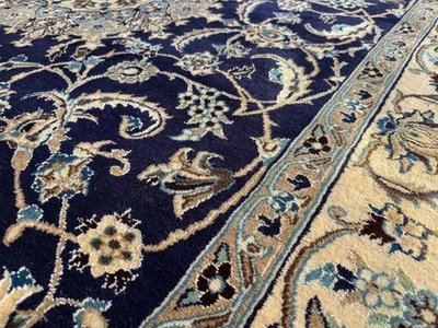 ALFOMBRA ORIENTAL ANTIGUA AZUL 7x10 lana seda tejida a mano azul marino vintage hecha a mano 6x9 pies Foto 1 de 4