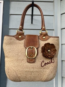 Coach Straw And Leather Tote Bag M0768-11798 - Picture 1 of 8