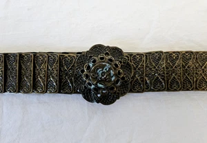 Vintage 80er Jahre antiker bronzefarbener filigraner Stretch Fischschuppen Gürtel - Bild 1 von 7