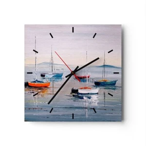 Orologio da parete moderno 30 x 30 cm analogico orologio in vetro nautico barche a vela spiaggia art vetro - Foto 1 di 10