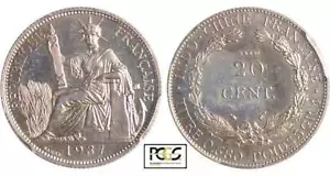 Indochina - 20 Cent 1937 - Probe Kupfer-Nickel Scheibe Keilrippenriemen - PCGS - Bild 1 von 1