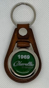 TAN High Quality 100% leather RETRO 1969 CHEVELLE KEYCHAIN GREEN - Picture 1 of 3