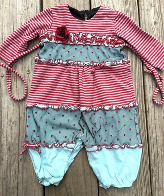 TRAJE ISOBELLA & CHLOE 6M 6 MESES ROJO VERDE CON VOLANTES ¡Ideal para Navidad! 0056 Foto 1 de 4