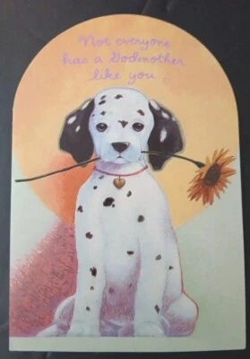 Tarjeta de felicitación y sobre de feliz cumpleaños de madrina ~ lindo cachorro dálmata Foto 1 de 4