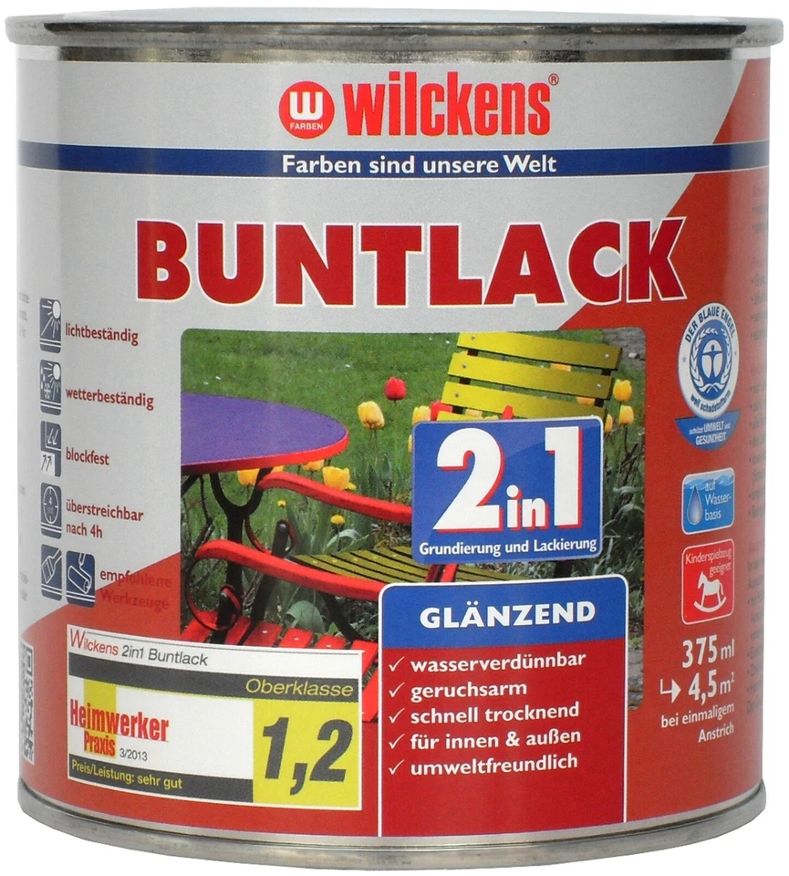 Buntlack 2in1 Grundierung + Lack Schutzlack Acryllack glänzend Farbwahl 375ml - Bild 1 von 1