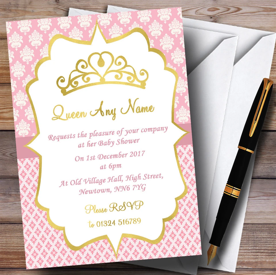 Pink & Gold Crown Princess Invitations Baby Shower Invitations - Image 1 of 1