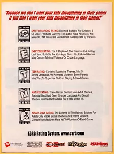ESRB Rating System - Pubblicità/Poster Stampa Videogiochi Promo Art 1999 - Foto 1 di 3