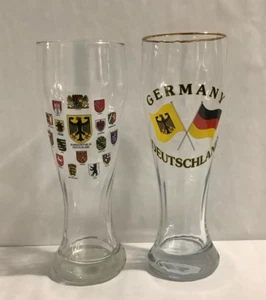 Pair DEUTSCHLAND Germany COAT OF ARMS Beer Barware 9” Tall Glasses Souvenirs - Picture 1 of 6