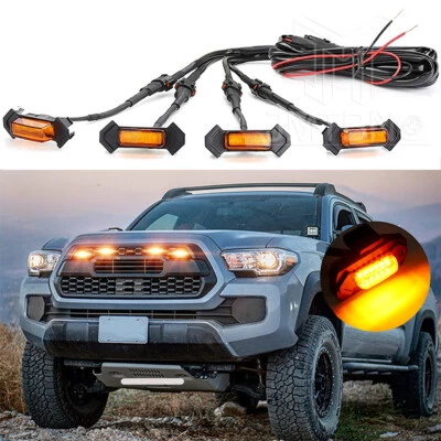Smoked Lens Front Grille Amber LED Lights For Toyota Tacoma TRD Pro 2016-2021 US - Image 1 of 4