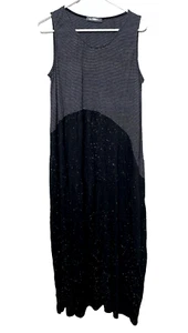 Vestido sin mangas Alembika negro a rayas punto elástico tejido Lagenlook talla 3 10-12 M - Imagen 1 de 10