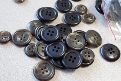 Vintage Lot 25 HSM Black/Brown Recycled Paper Buttons Round 4 Hole 3/4" & 5/8" - Image 1 of 4