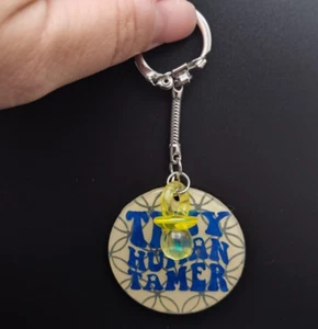Handmade Acrylic, Vinyl, & UV Resin Keychain Tiny Human Tamer w Plastic Binky - Picture 1 of 6