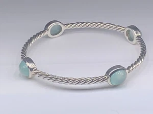 DAVID YURMAN Sterling Silver 4-Station Confetti MOONSTONE Bangle Bracelet 7.5” - Picture 1 of 8