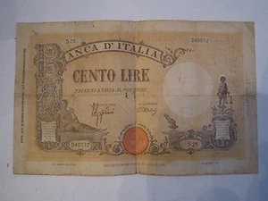 1943 ITALIA CENTO LIRE CURRENCY NOTE - ENV#4 - Picture 1 of 2