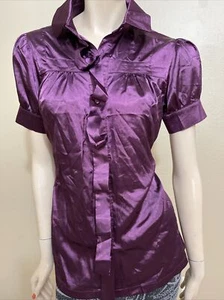 Women’s Purple Polyester Casual Classic Button Up Short Sleeve Size S Top Blouse - Picture 1 of 11