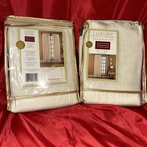 Two Vintage Luxury Lined Panel 52” x 84” Springmaid Ivory Embroidered Silk Look - Picture 1 of 4