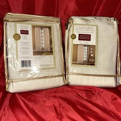 Two Vintage Luxury Lined Panel  52” x 84” Springmaid Ivory Embroidered Silk Look - Image 1 of 4