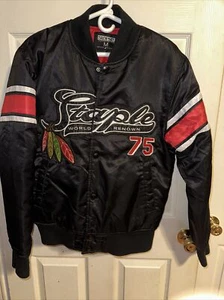 Staple Pigeon World Renown Black Bomber Jacket Embroidered Patches Medium - Picture 1 of 10