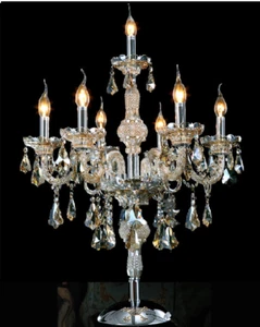 WDW Luxuriöse Kristall Kandelaber Tischlampe 7 armig Leuchte, Champagner K9 Kristalle - Bild 1 von 6