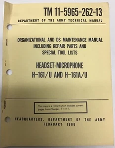 TM 11-5965-262-13 Headset Microphone H-161/U & H-161A/U Manual - Picture 1 of 8