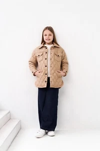 Kids Eco Jacket Faux Leather  For A Girl Weisy Beige Casual 8-18 Years Wellajur - Picture 1 of 6