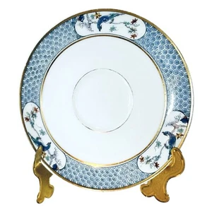 Antique Theodore Haviland Limoges MONTMERY BIRDS Peacock Blue Hexagon Saucer - Picture 1 of 7